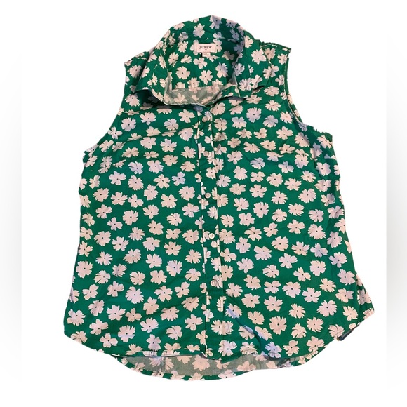 J. Crew Tops J Crew Green And White Flower Print Button Up Blouse
